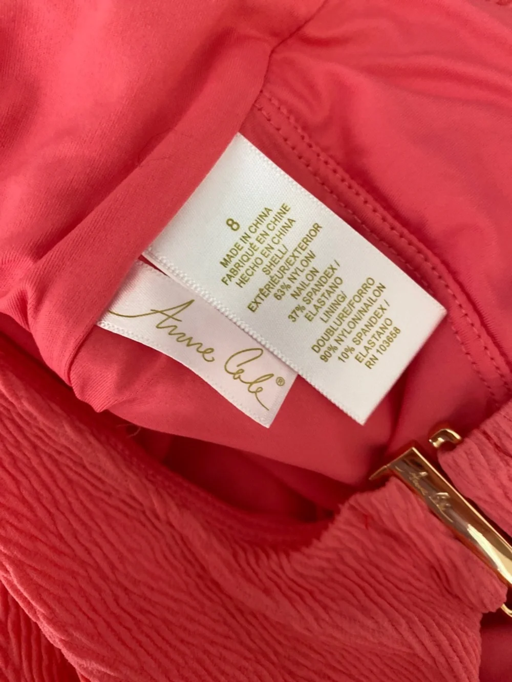 Anne Cole Pink Coral One-Shoulder Ruched  Swimsuit- 8 melon pink , poly spandex
